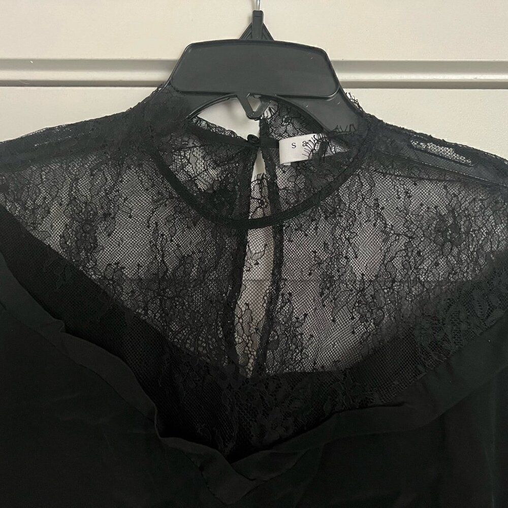 Sandro Paris Women's Silk Black Blouse Top Lace Neck Size 1 - Picture 2 of 9